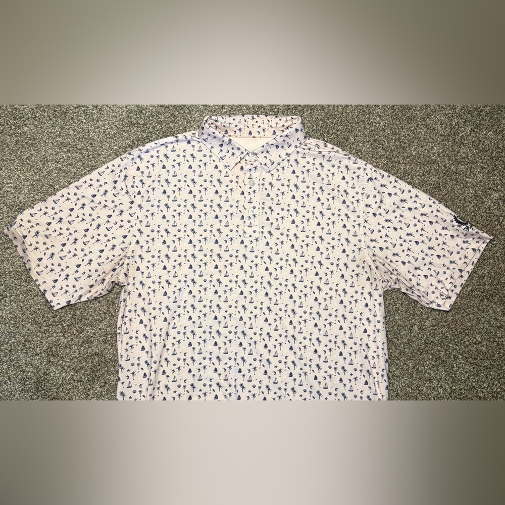 Straight Down Men’s Polo Large Palm Tree Sail Boat Print Pink - Picture 5 of 12